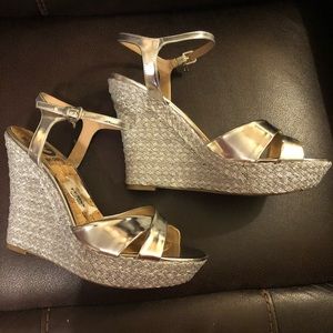 G by Guess Silver Metallic Wedge Shoes